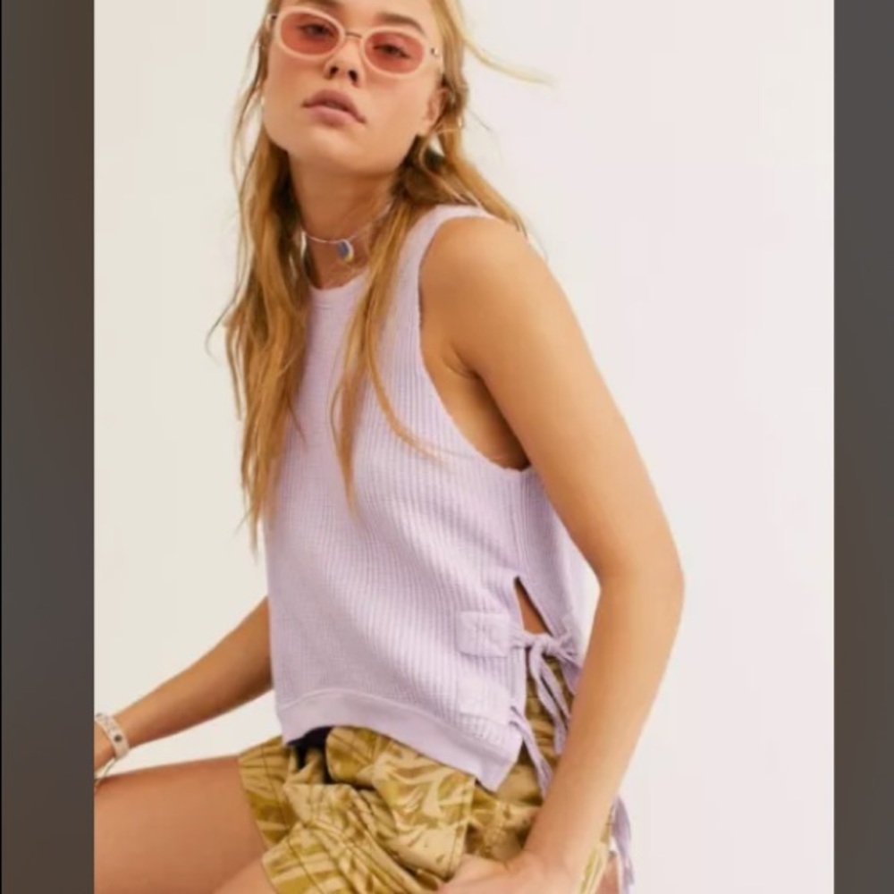 Free People Lavender Ribbed Tank with Side Ties